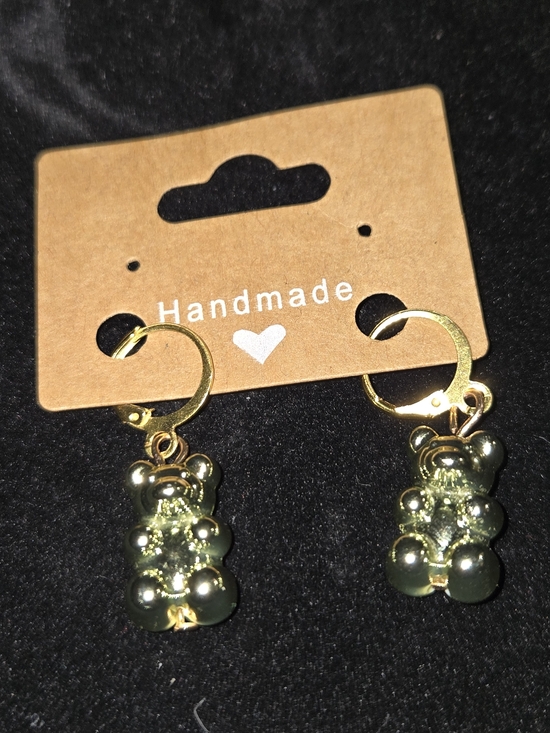 Handmade Jewelry - Handmade Light Green Gummy Bear Hoop Earrings